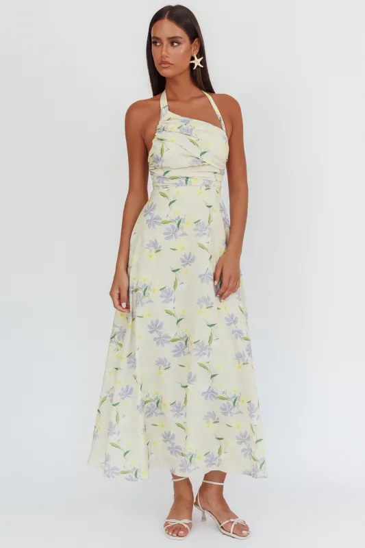 Auriana Asymmetric Neckline Halter maxi Dress Floral Lemon sold by Selfie Leslie