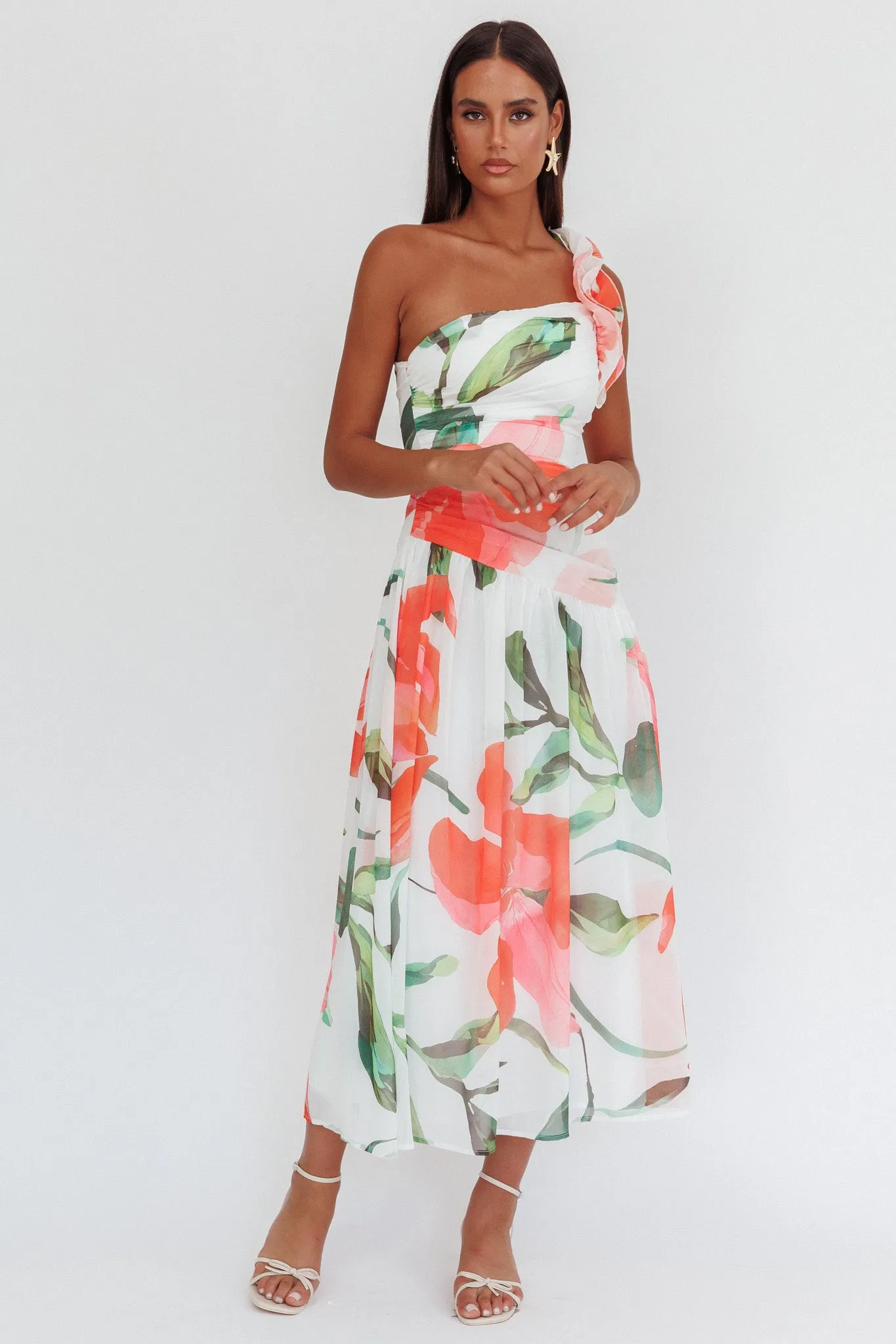 Kinley One-Shoulder Ruffle Maxi Dress Floral Red sold by Selfie Leslie product image thumbnail 5
