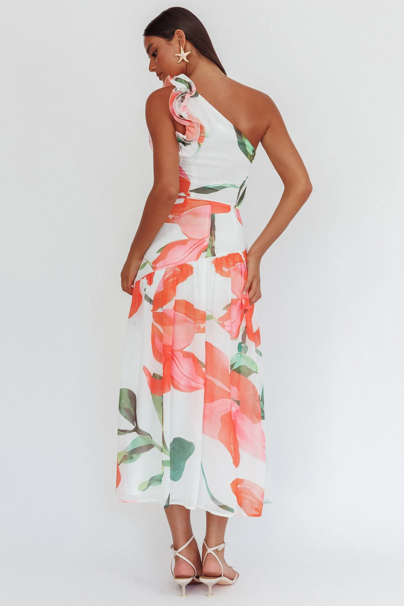 Kinley One-Shoulder Ruffle Maxi Dress Floral Red sold by Selfie Leslie product image thumbnail 2