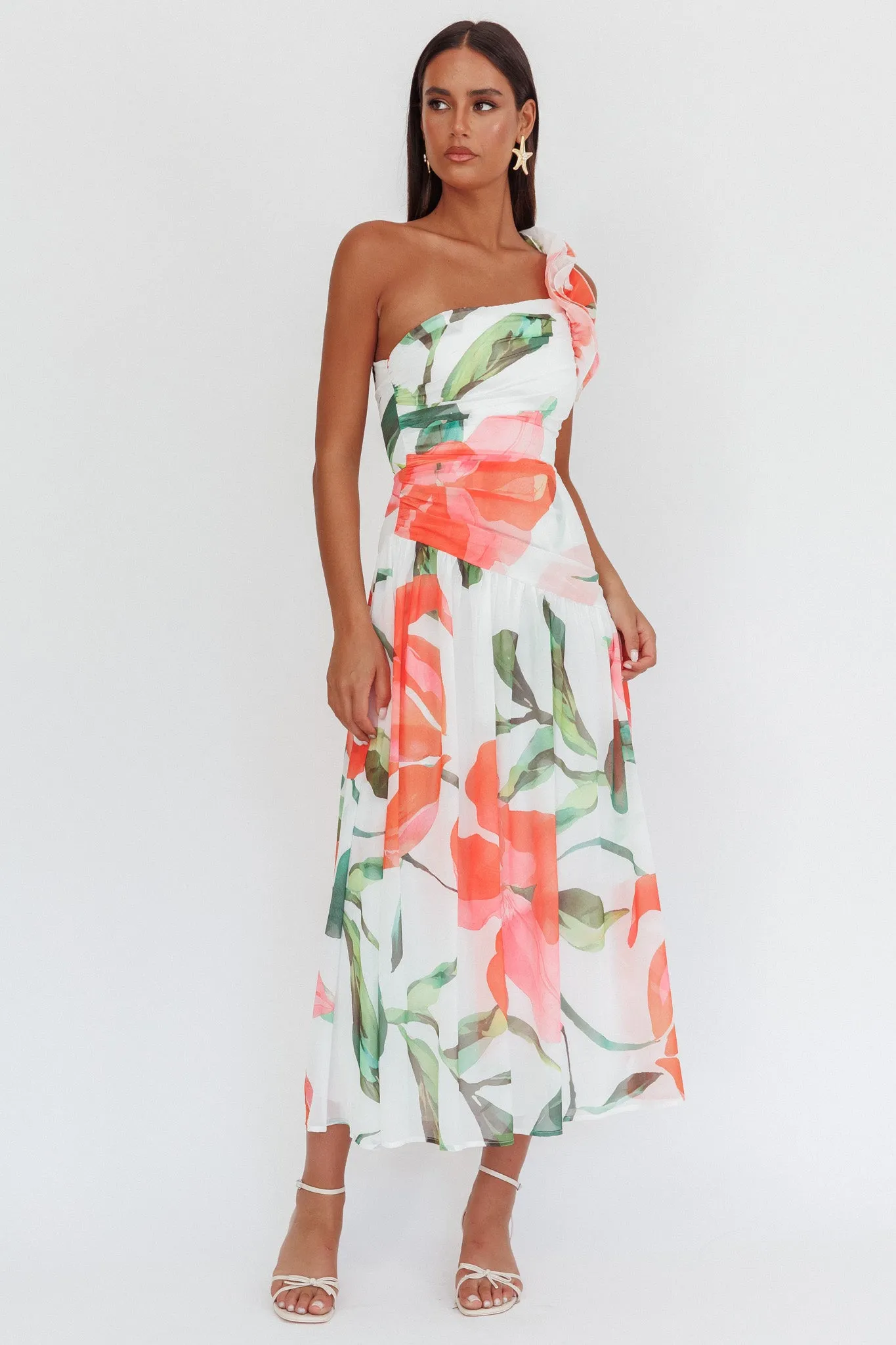 Kinley One-Shoulder Ruffle Maxi Dress Floral Red sold by Selfie Leslie product image thumbnail 4