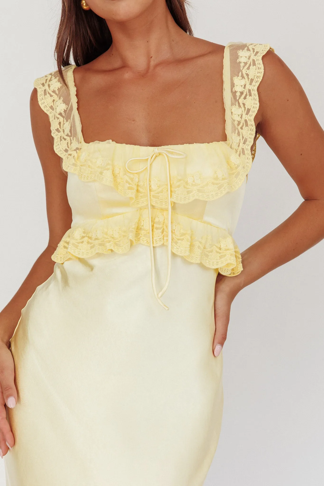 Escapade Lace Trim Maxi Dress Banana sold by Selfie Leslie product image thumbnail 3