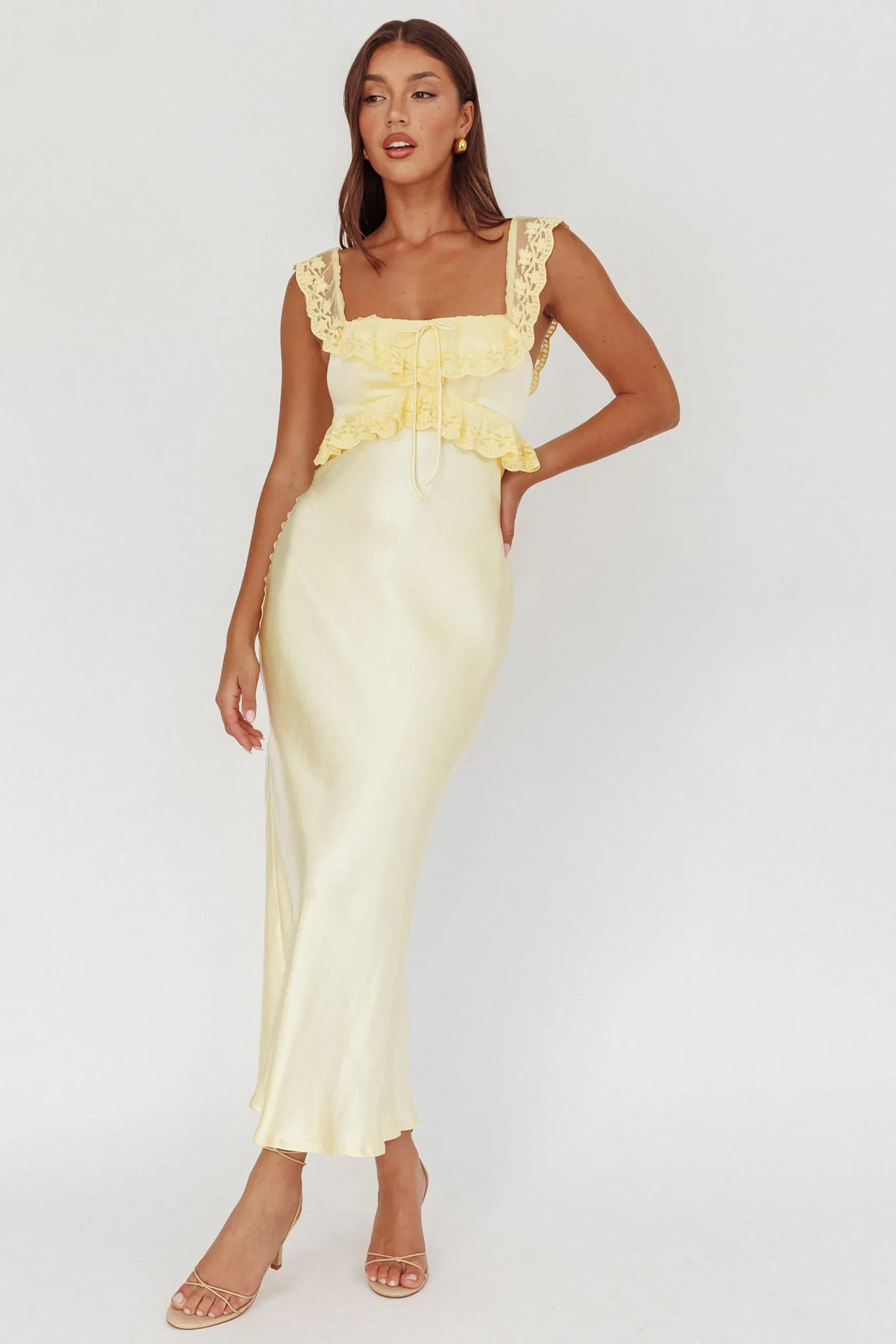 Escapade Lace Trim Maxi Dress Banana sold by Selfie Leslie product image thumbnail 5