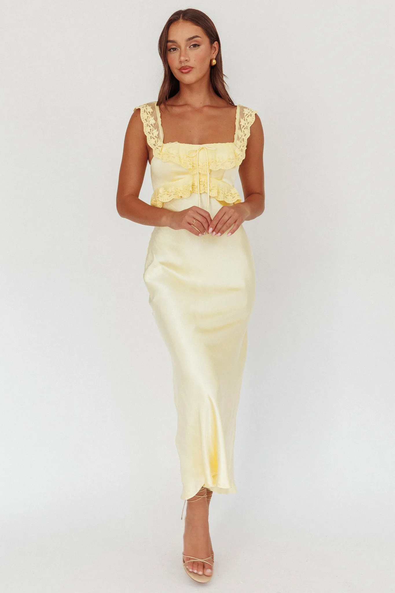 Escapade Lace Trim Maxi Dress Banana sold by Selfie Leslie