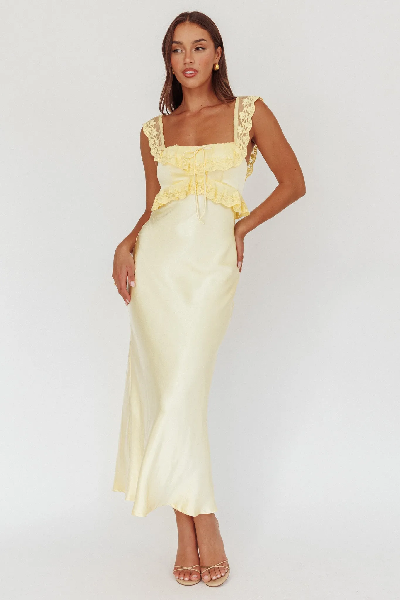 Escapade Lace Trim Maxi Dress Banana sold by Selfie Leslie product image thumbnail 4