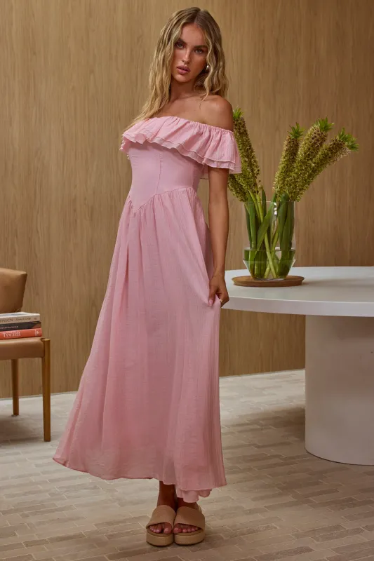 Serinah Basque Waist Off-Shoulder Maxi Dress Pink sold by Selfie Leslie
