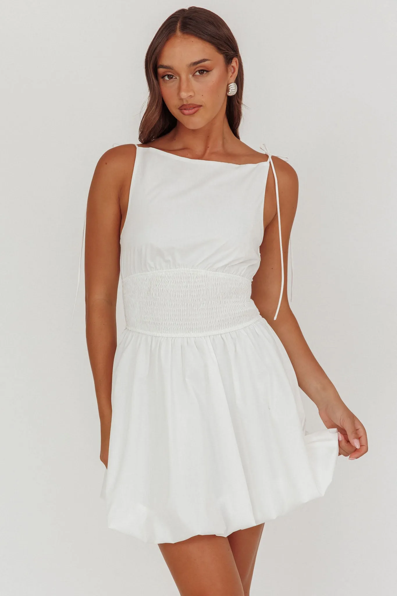 Like Art Tied Shoulder Bubble Mini Dress White sold by Selfie Leslie