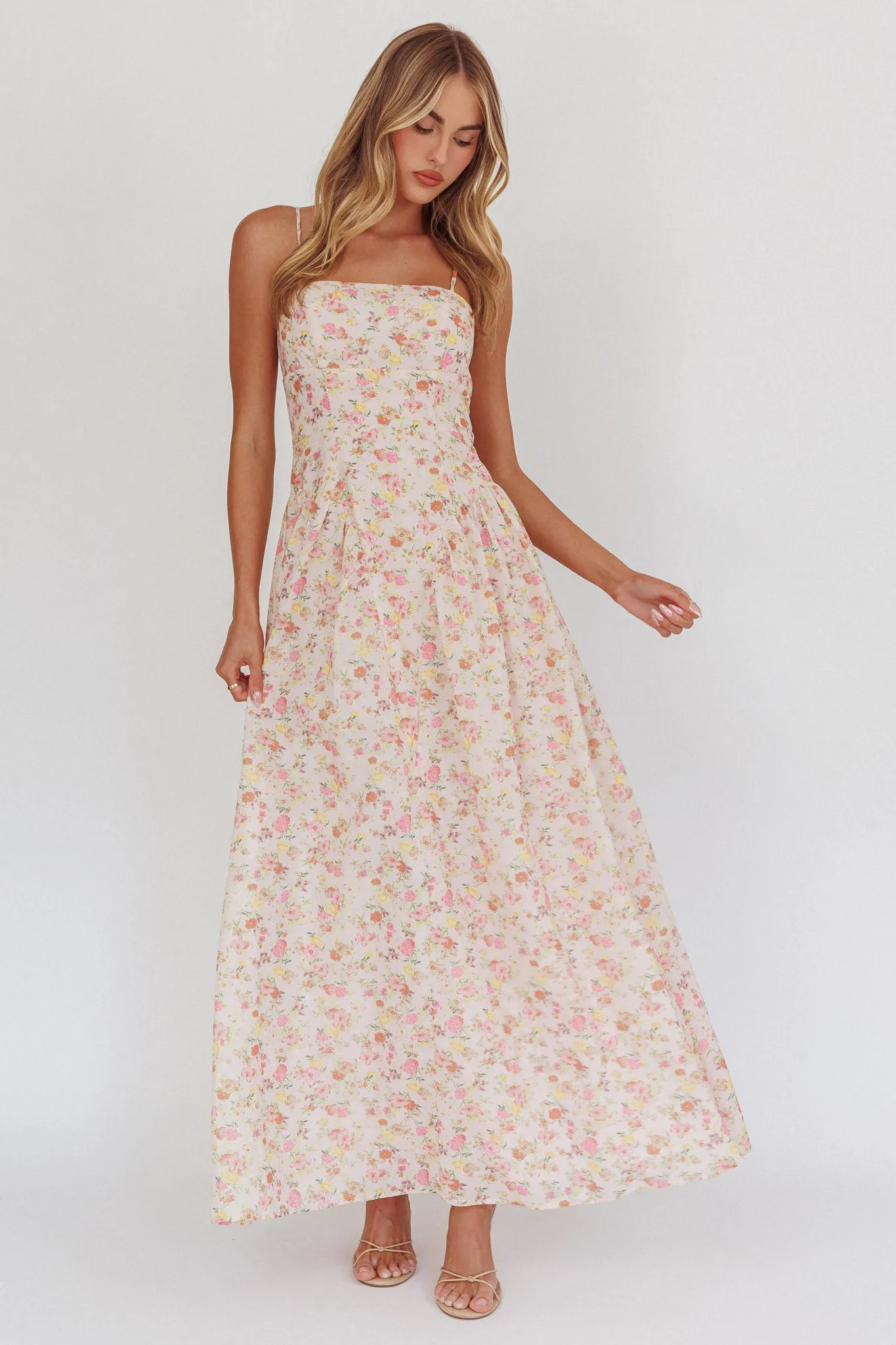 Daisy Day Basque Waist Maxi Dress Floral Pink sold by Selfie Leslie