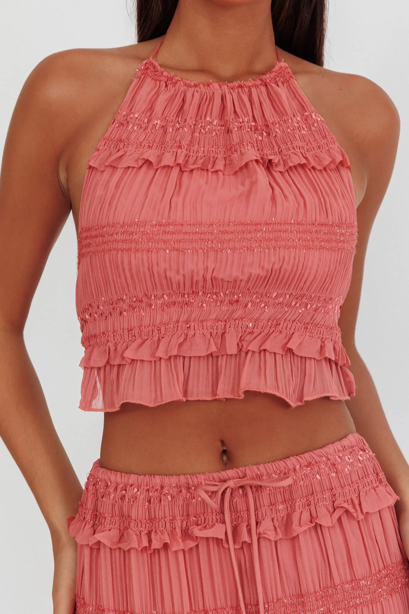 Helios Halterneck Shirred Sequin Top Rose sold by Selfie Leslie product image thumbnail 3