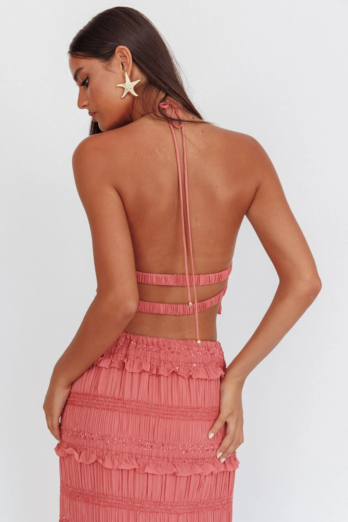 Helios Halterneck Shirred Sequin Top Rose sold by Selfie Leslie product image thumbnail 2