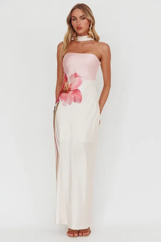 Damsel Reverse Halter Maxi Dress Flower Pink sold by Selfie Leslie