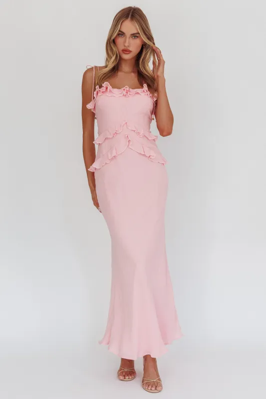 On A Roll Frill Trim Maxi Dress Pink sold by Selfie Leslie