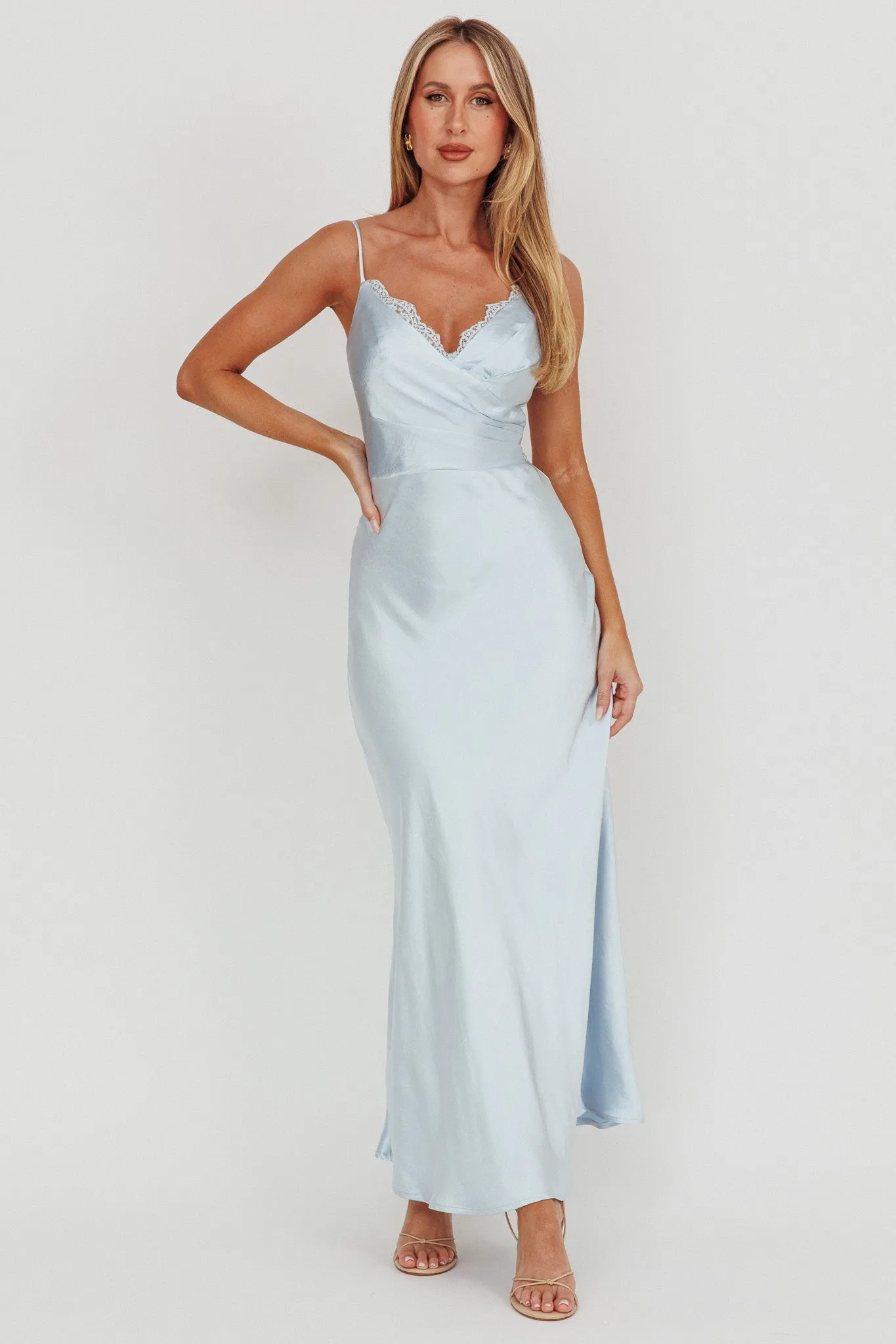 Our Story Surplice Neckline Maxi Dress Steel Blue sold by Selfie Leslie