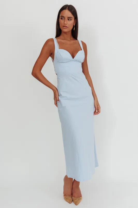 Moonlit Reverie Twist Back Maxi Dress Blue sold by Selfie Leslie