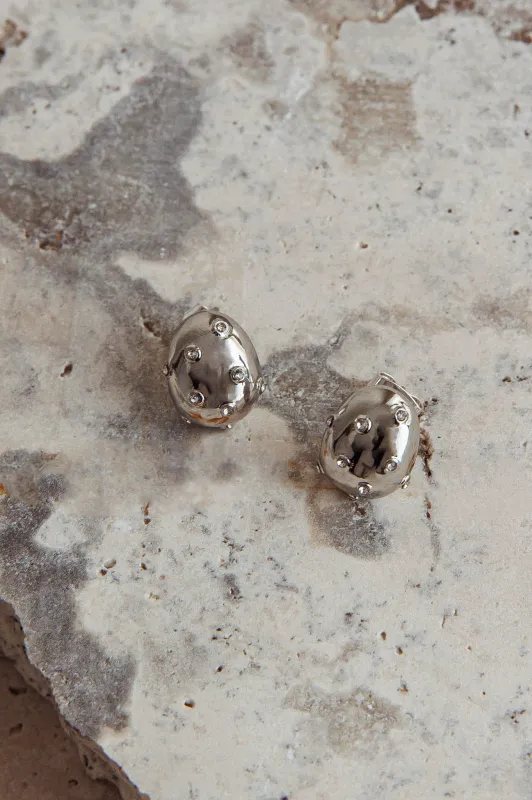 Billie Diamante Pebble Earrings Dark Silver sold by Selfie Leslie