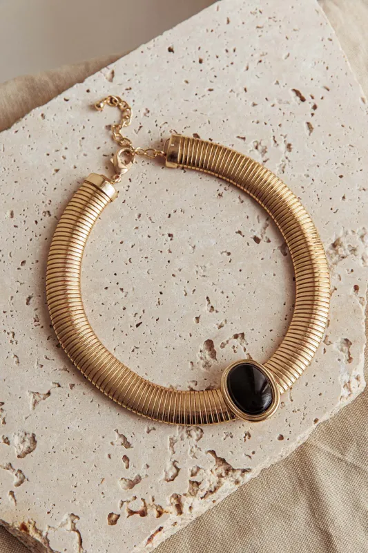 Cleopatra Oval Pendant Necklace Gold Black sold by Selfie Leslie
