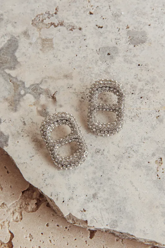 Glitz Pull Tab Earrings Silver Diamante sold by Selfie Leslie