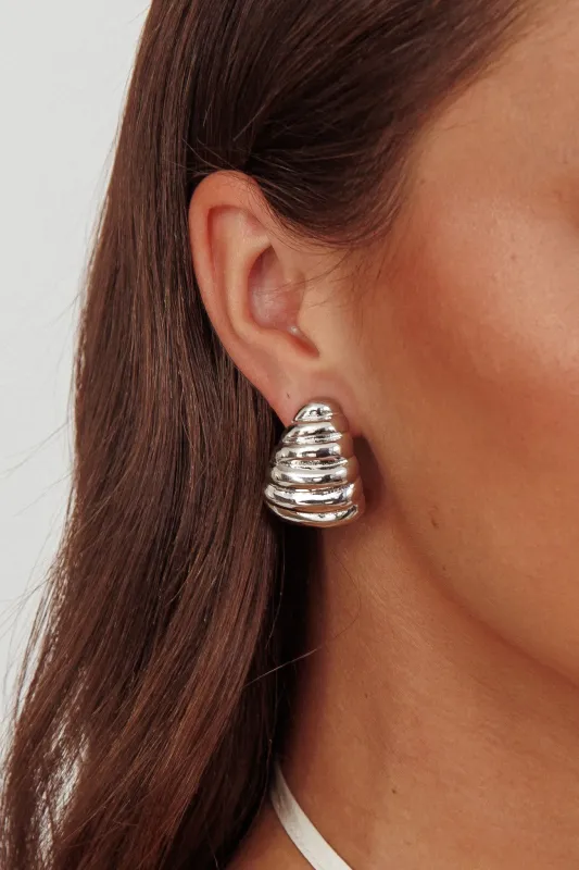 Lune Ribbed Croissant Earrings Dark Silver sold by Selfie Leslie