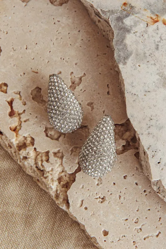 Nebula Pave Teardrop Earrings Silver Diamante sold by Selfie Leslie