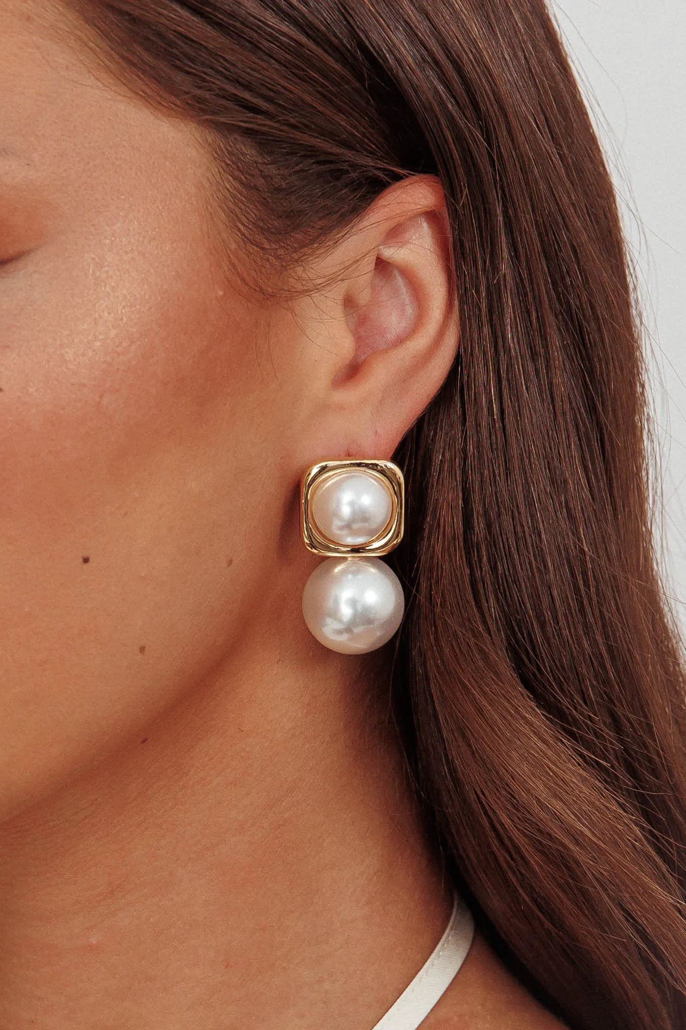 Clara Square Pearl Drop Earrings Gold Pearl sold by Selfie Leslie product image thumbnail 2