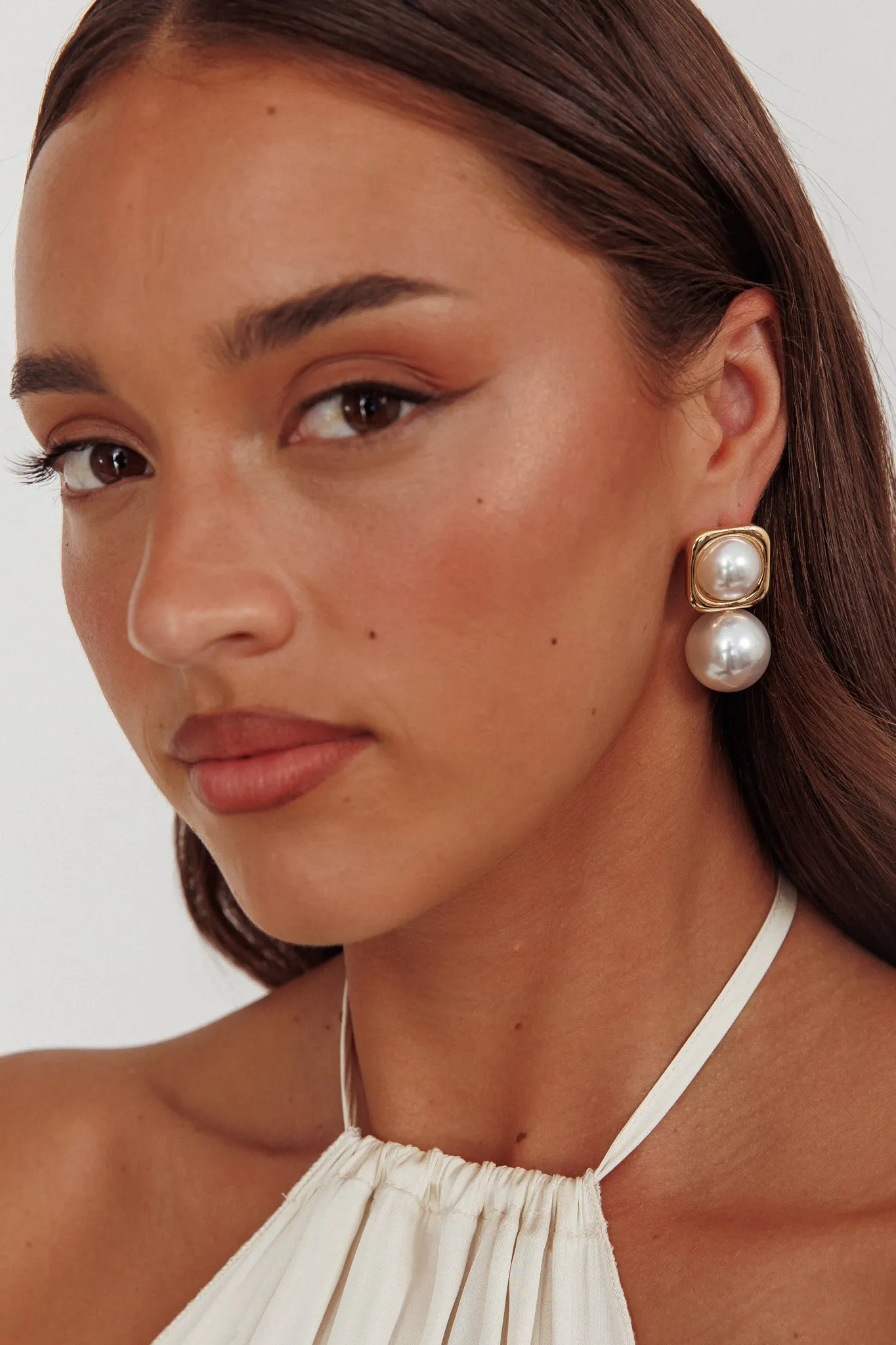 Clara Square Pearl Drop Earrings Gold Pearl sold by Selfie Leslie product image thumbnail 3