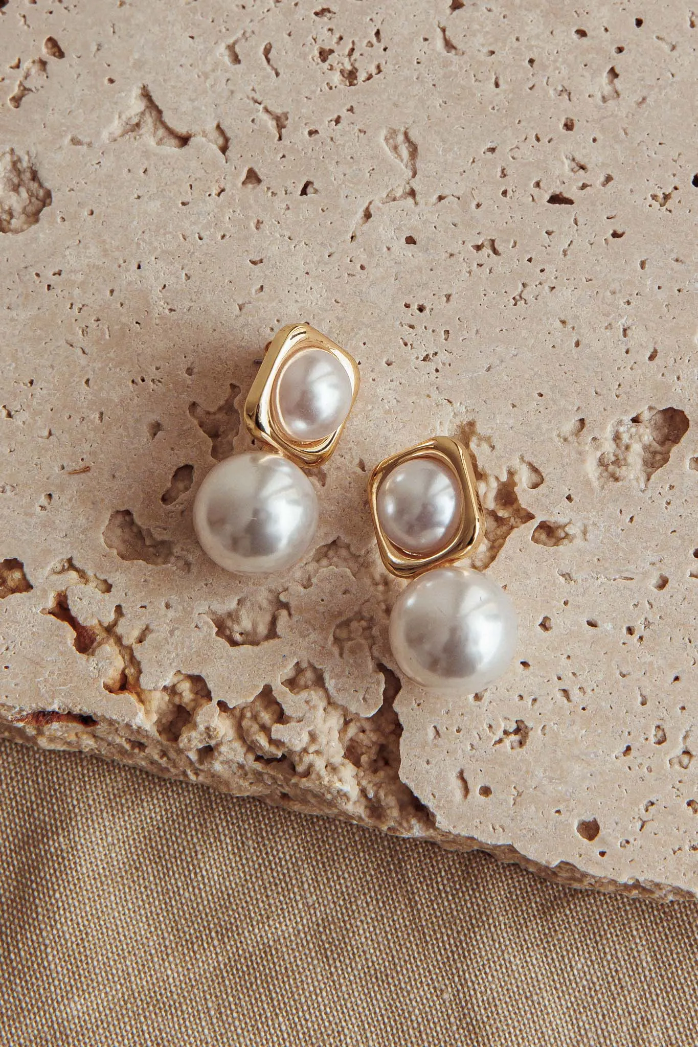 Clara Square Pearl Drop Earrings Gold Pearl sold by Selfie Leslie