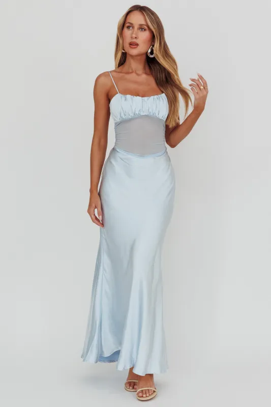 Nerida Sheer Waist Back Twist Maxi Dress Blue sold by Selfie Leslie