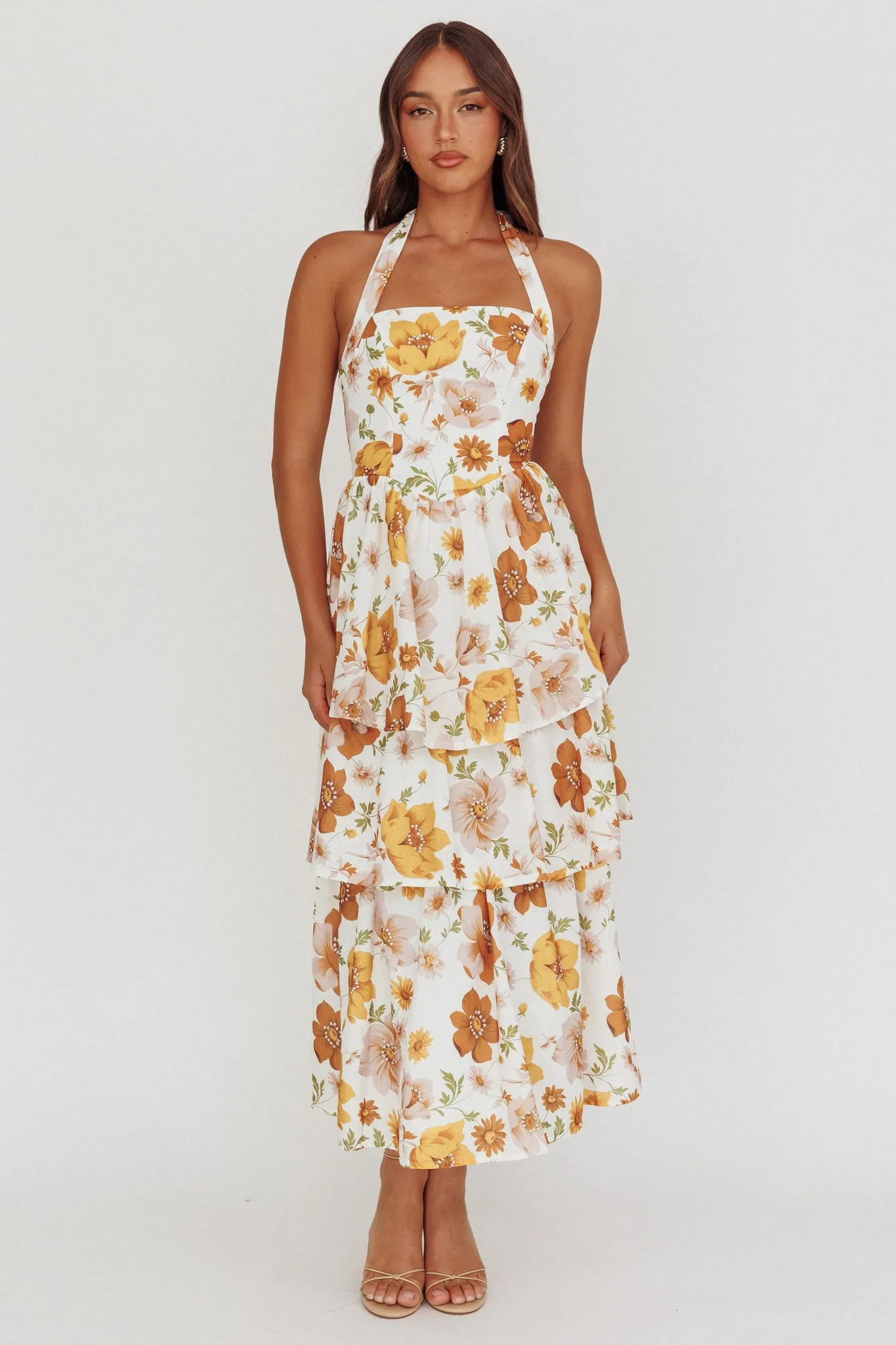 Shaya Tiered Ruffle Maxi Dress Floral Yellow sold by Selfie Leslie product image thumbnail 5