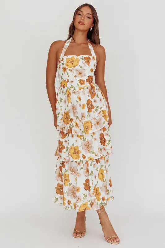 Shaya Tiered Ruffle Maxi Dress Floral Yellow sold by Selfie Leslie