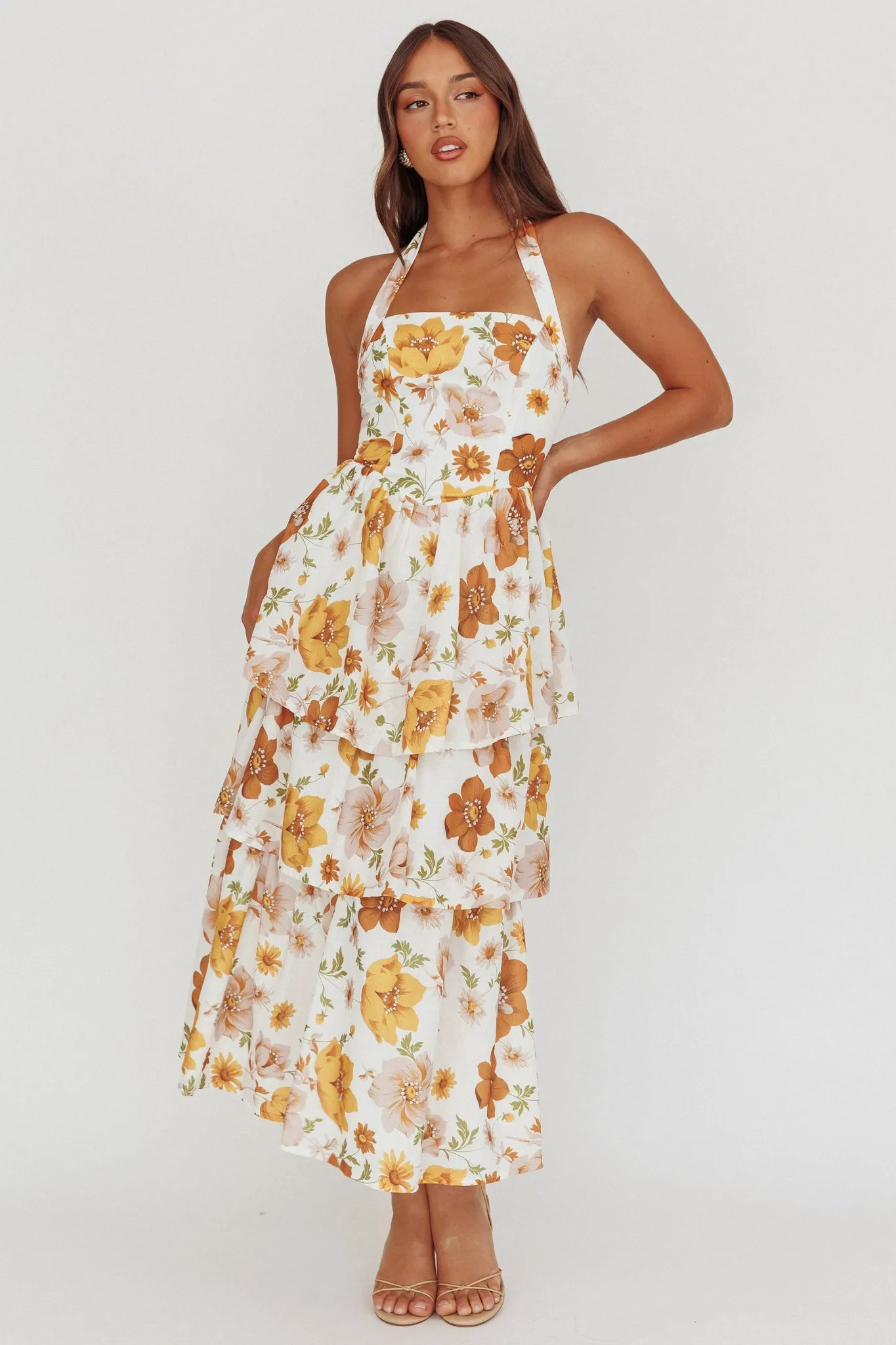 Shaya Tiered Ruffle Maxi Dress Floral Yellow sold by Selfie Leslie product image thumbnail 4