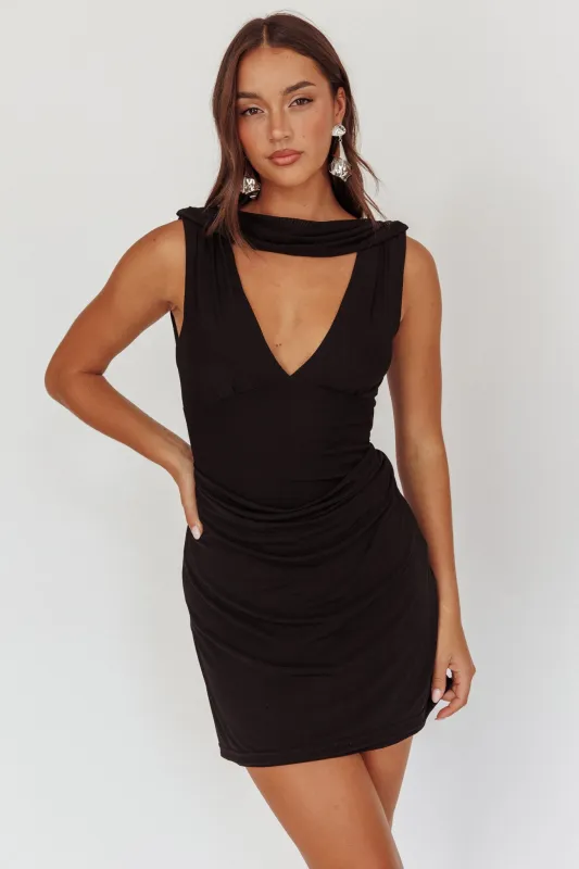 Saved Draped Neck Mini Dress Black sold by Selfie Leslie