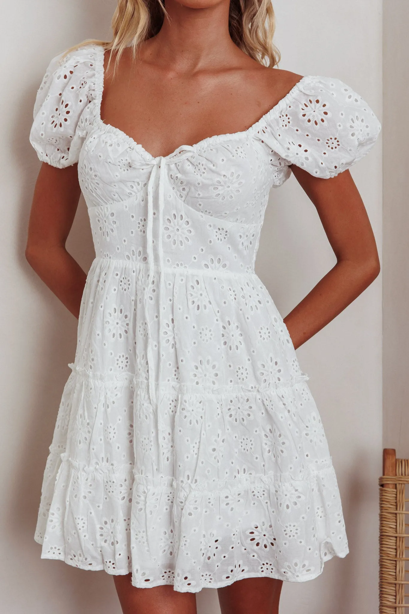 Home Sweet Home Eyelet Mini Dress White sold by Selfie Leslie product image thumbnail 4
