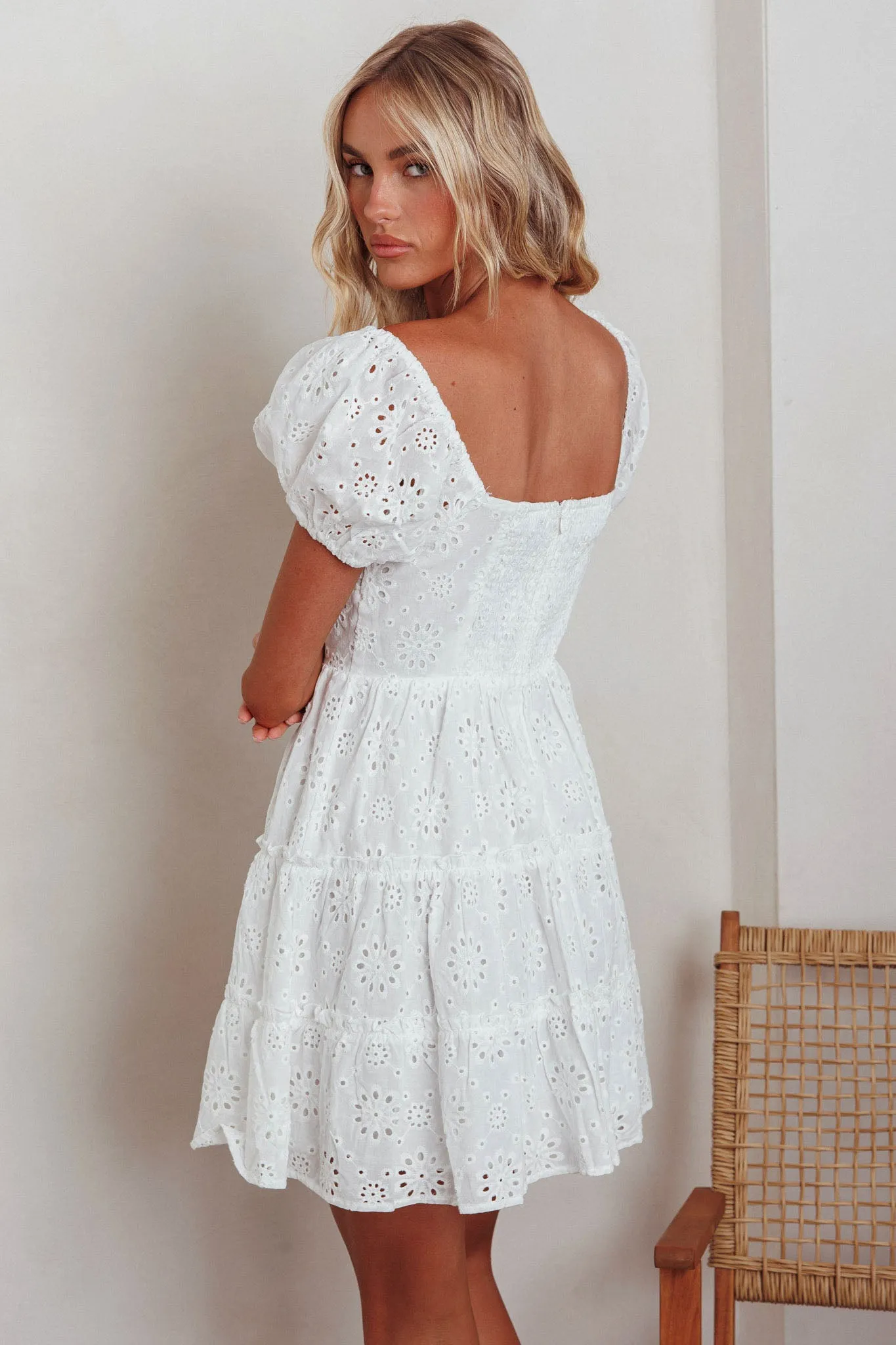 Home Sweet Home Eyelet Mini Dress White sold by Selfie Leslie product image thumbnail 3