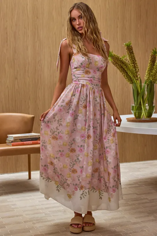 Dua Tied Shoulder Maxi Dress Floral Peach sold by Selfie Leslie