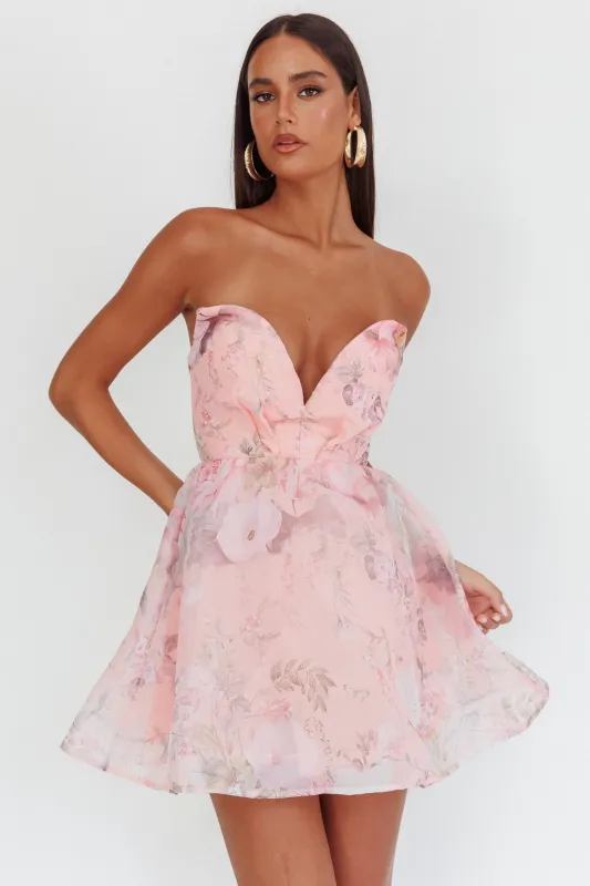 Gem Deep Sweetheart Neckline Mini Dress Floral Pink sold by Selfie Leslie
