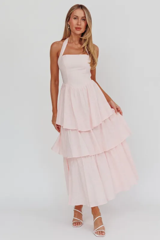 Shaya Tiered Ruffle Maxi Dress Pink sold by Selfie Leslie