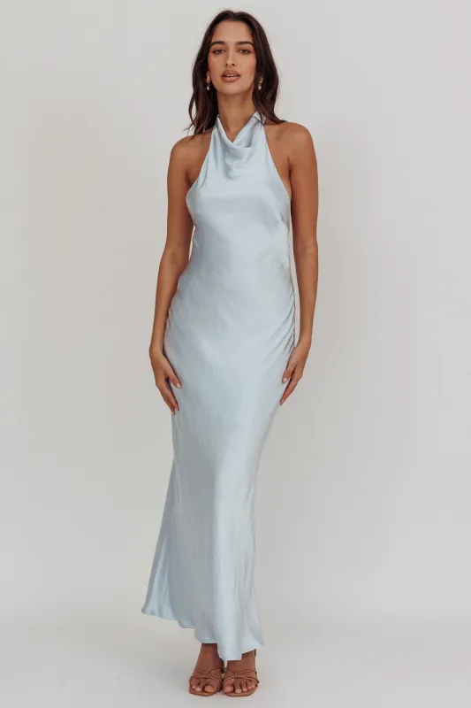 Sweetest Sundays Halterneck Open Back Dress Soft Blue sold by Selfie Leslie