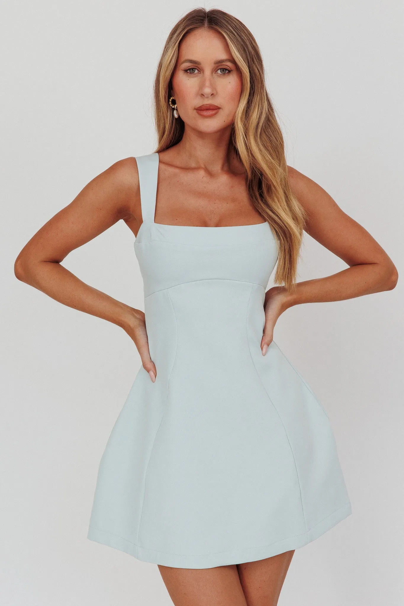 Jordy Structured A-Line Mini Dress Ice Blue sold by Selfie Leslie