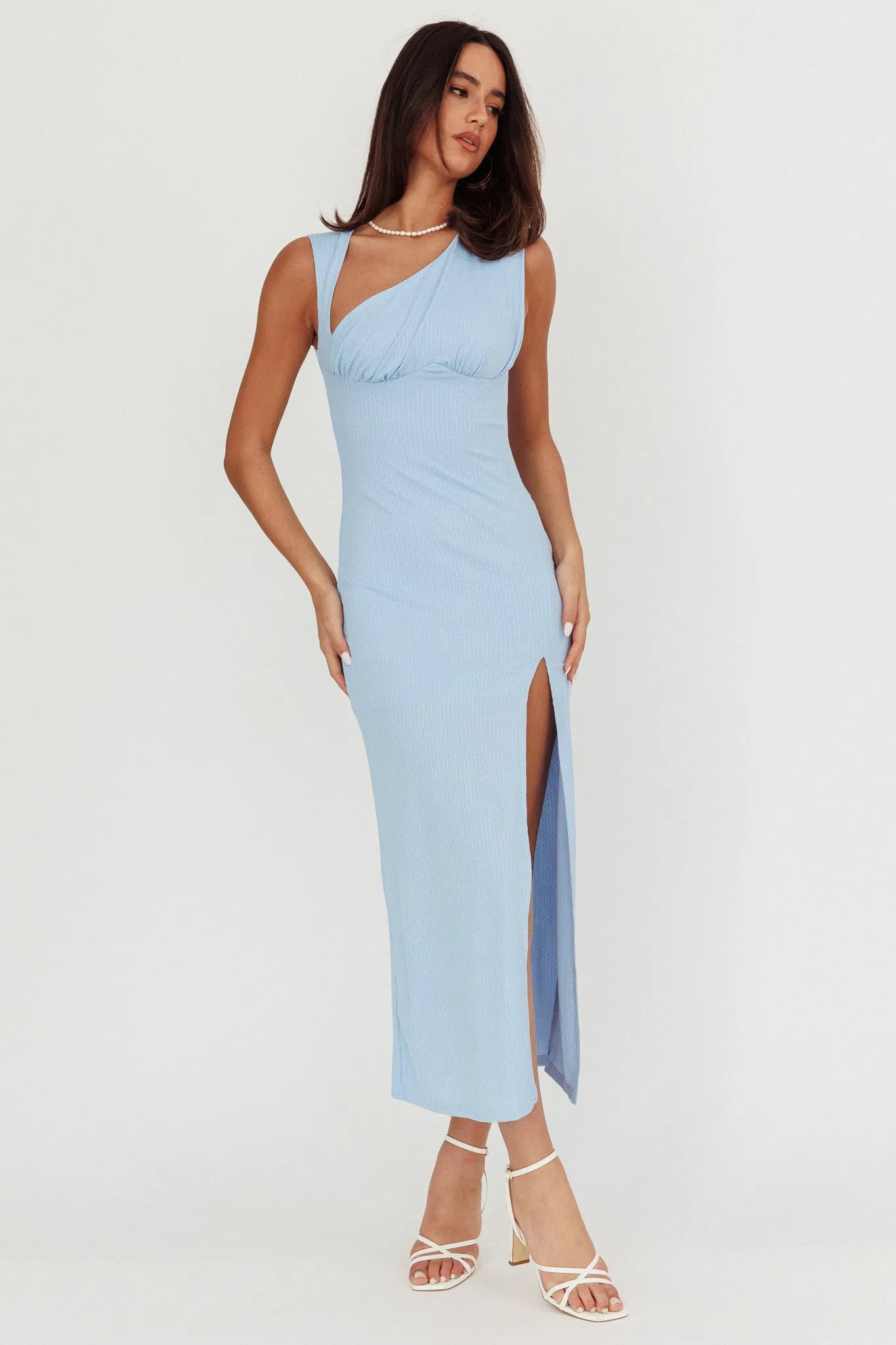 Daleela Asymmetric Neckline Maxi Dress Blue sold by Selfie Leslie