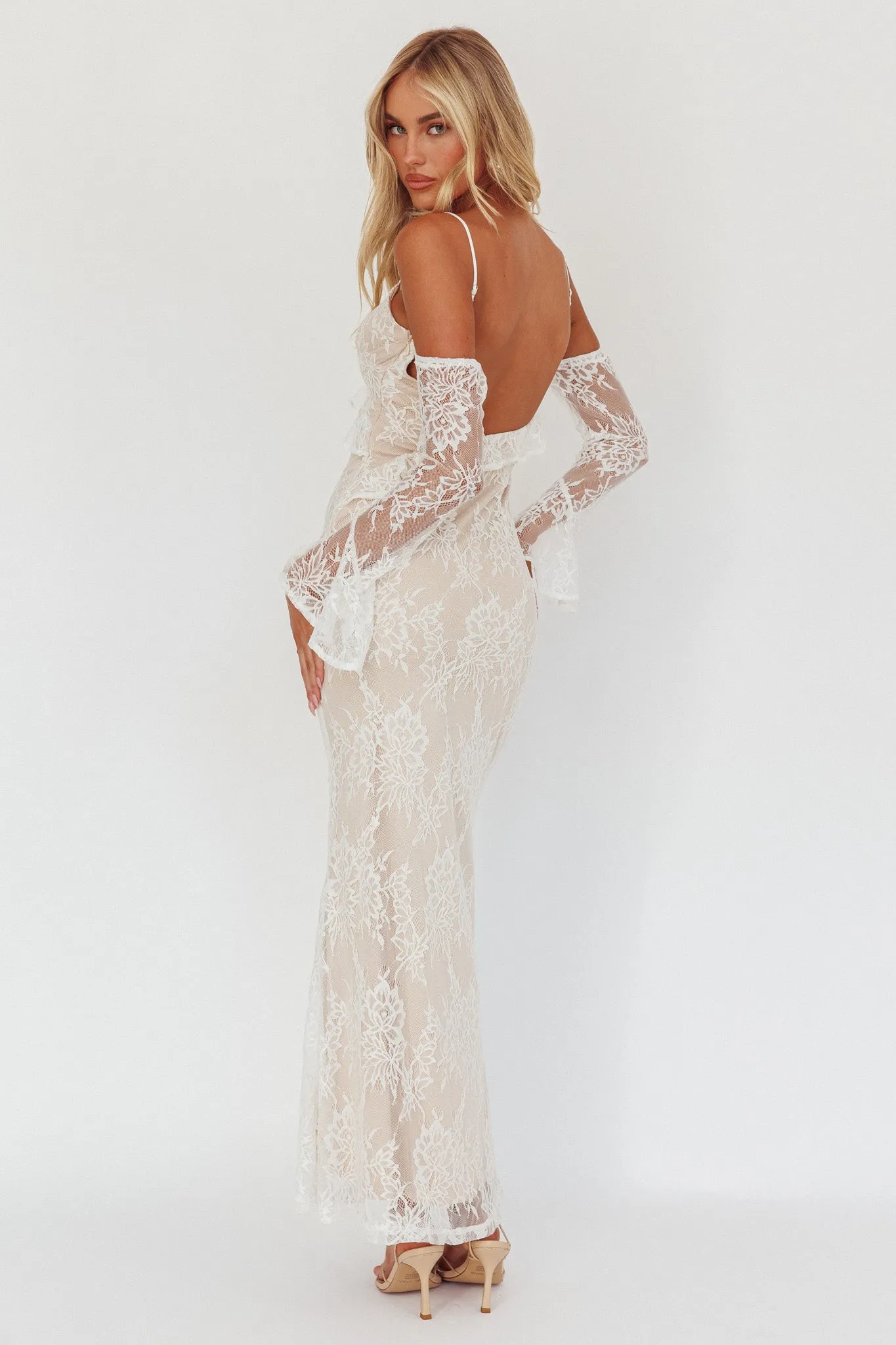 Zarah Off-Shoulder Sleeve Lace Maxi Dress White sold by Selfie Leslie product image thumbnail 3