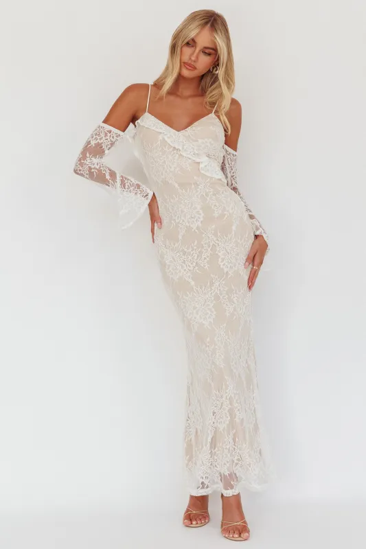Zarah Off-Shoulder Sleeve Lace Maxi Dress White sold by Selfie Leslie
