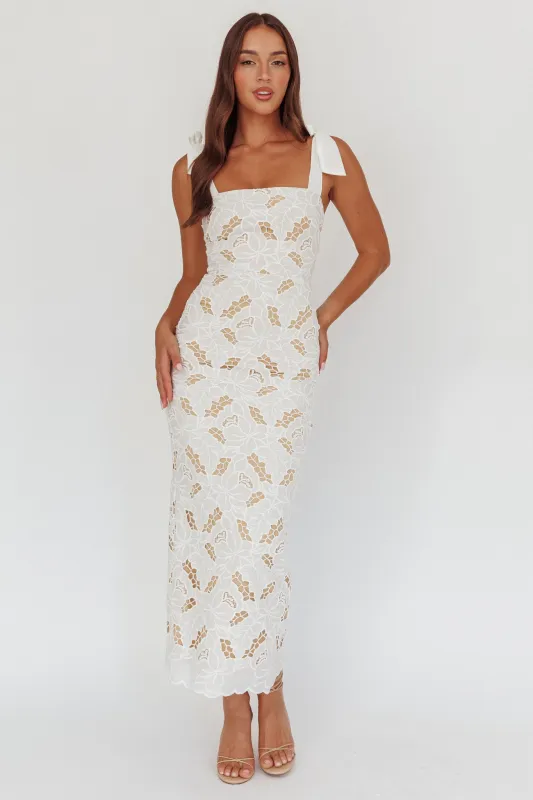 Coastal Bloom Tied Shoulder Maxi Dress Embroidered White sold by Selfie Leslie