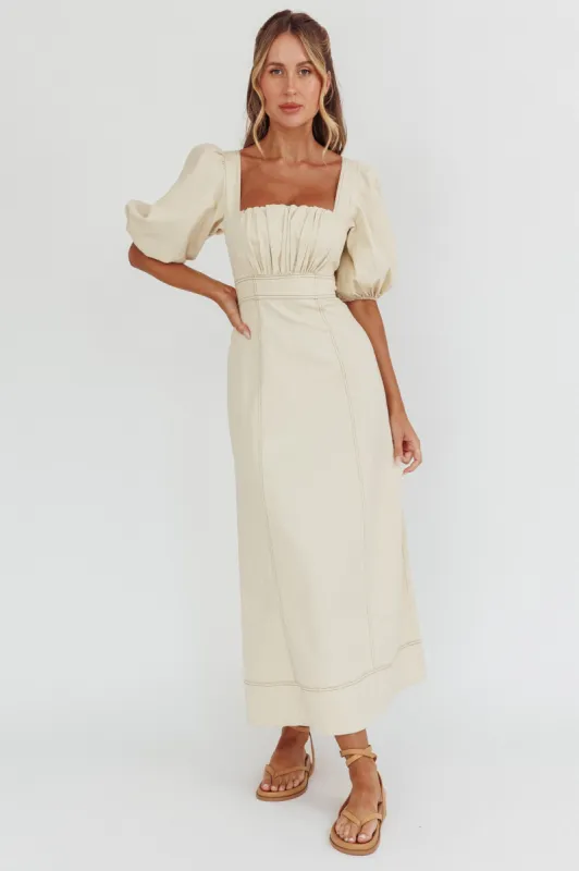 Sibille Puff Sleeve Contrast Stitch Dress Butter sold by Selfie Leslie