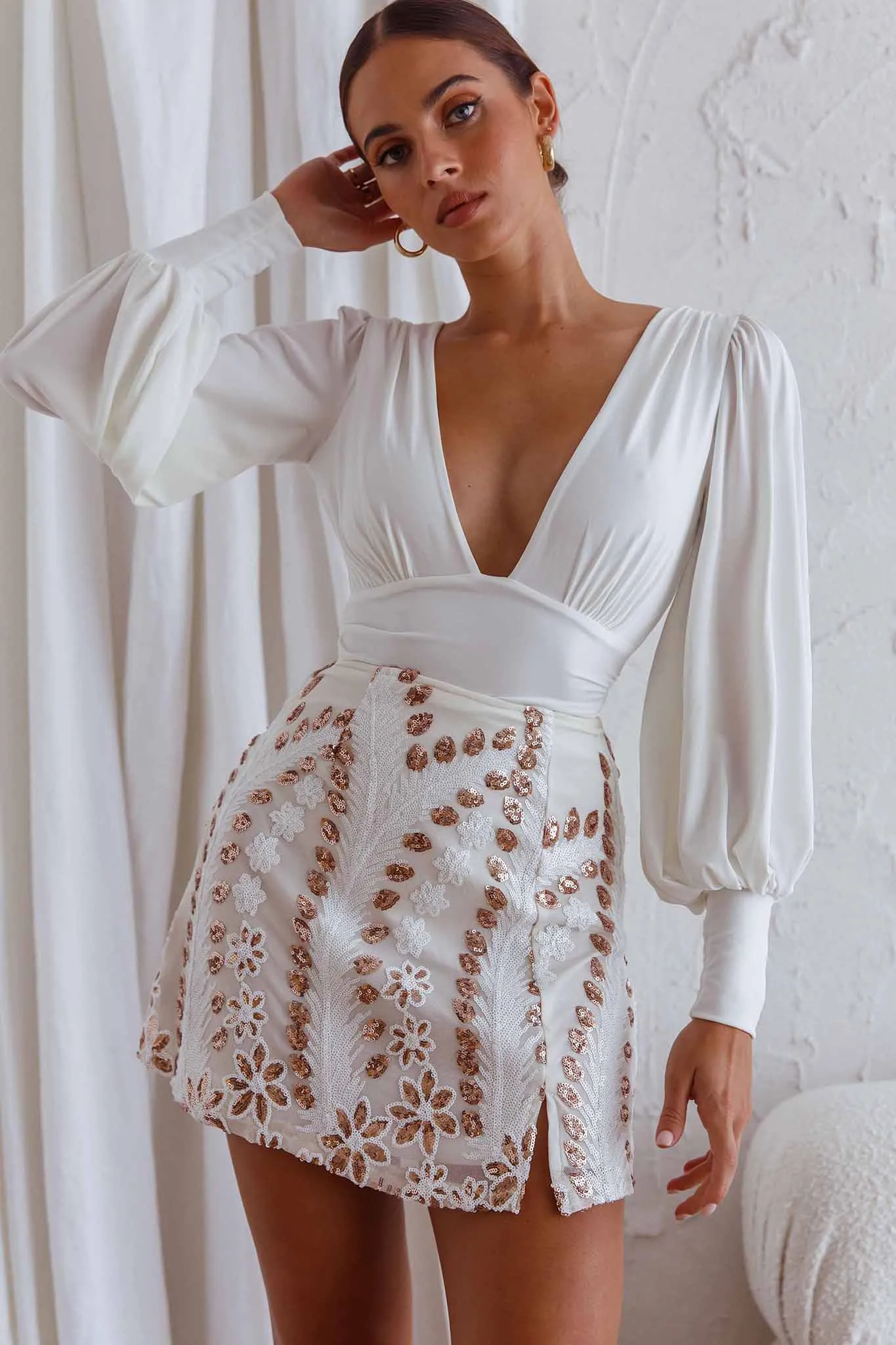 Late Nights Sequin Embellished Mini Skirt White sold by Selfie Leslie