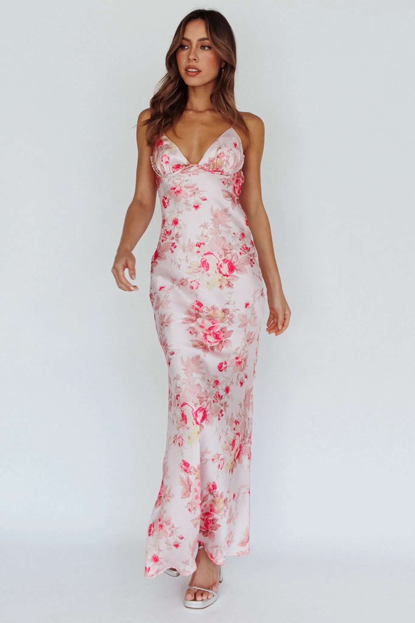 Alora Tie-Up Back Maxi Dress Floral Pink sold by Selfie Leslie product image thumbnail 3