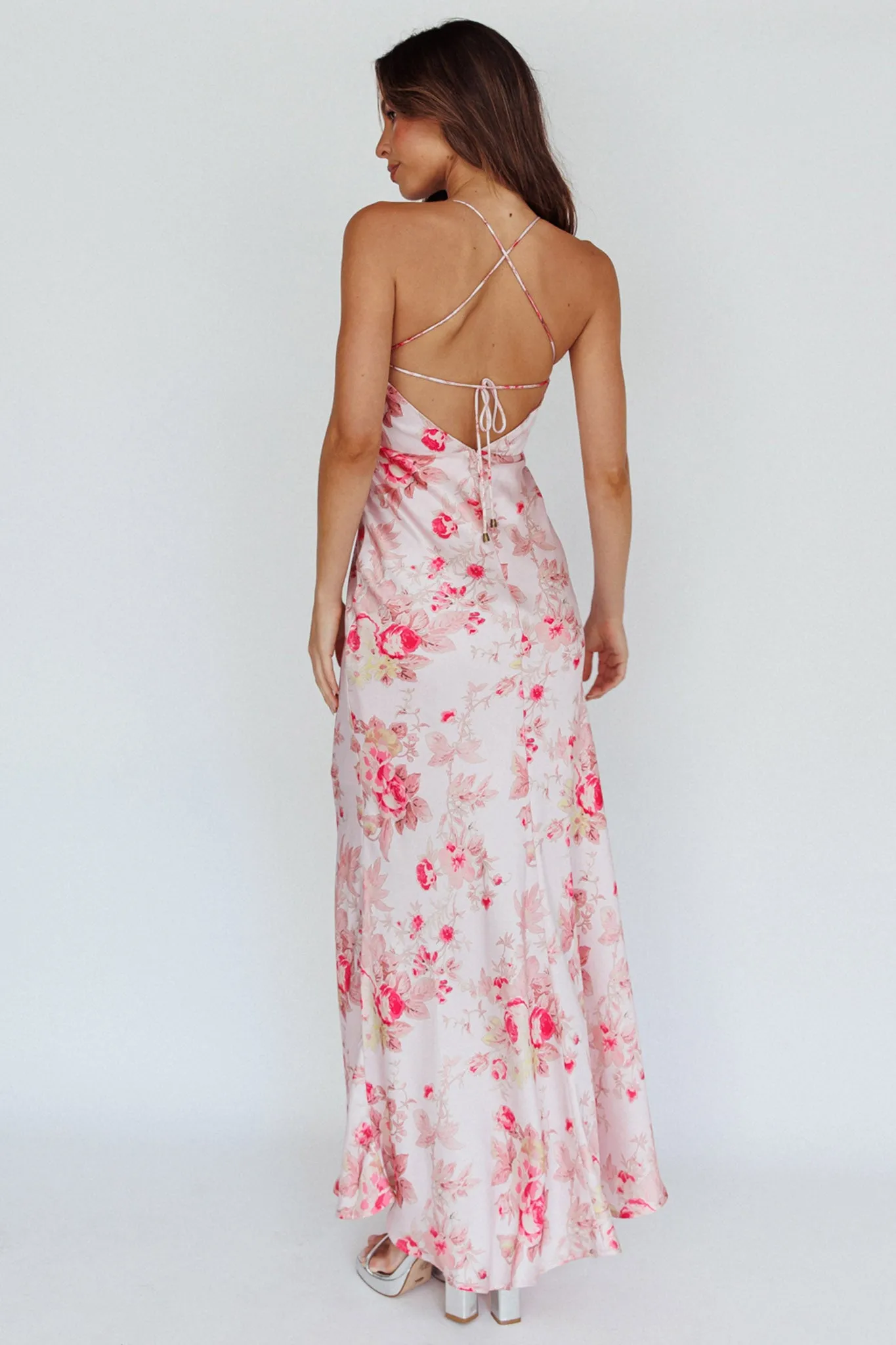 Alora Tie-Up Back Maxi Dress Floral Pink sold by Selfie Leslie product image thumbnail 2