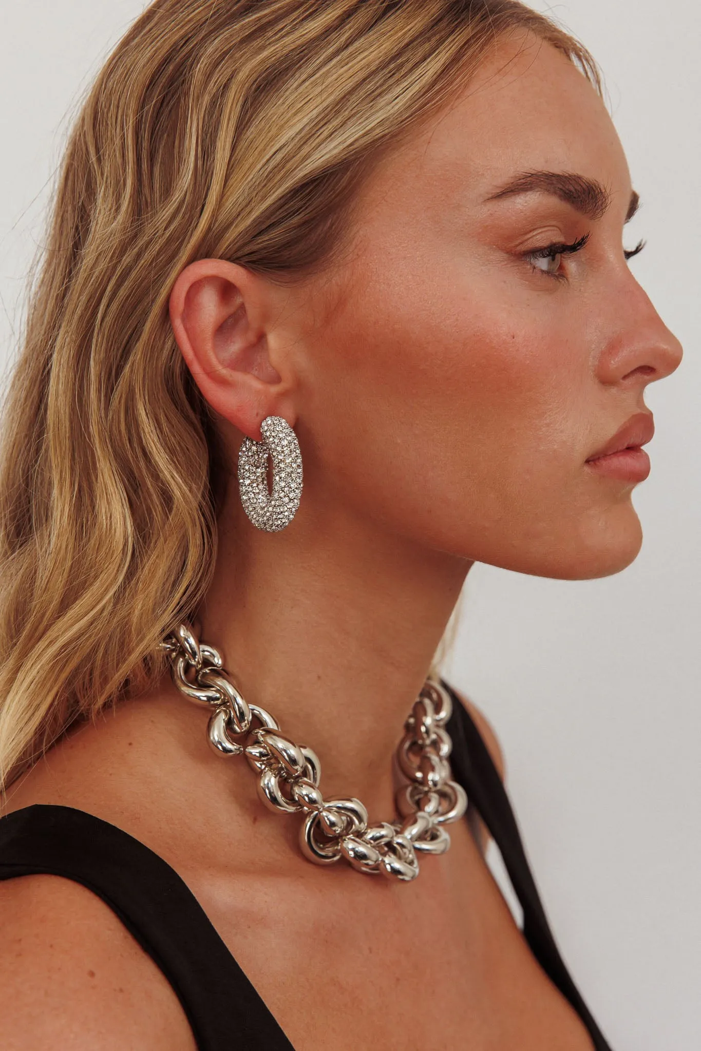 Gigi Semi Hoop Earrings Silver Diamante sold by Selfie Leslie product image thumbnail 2