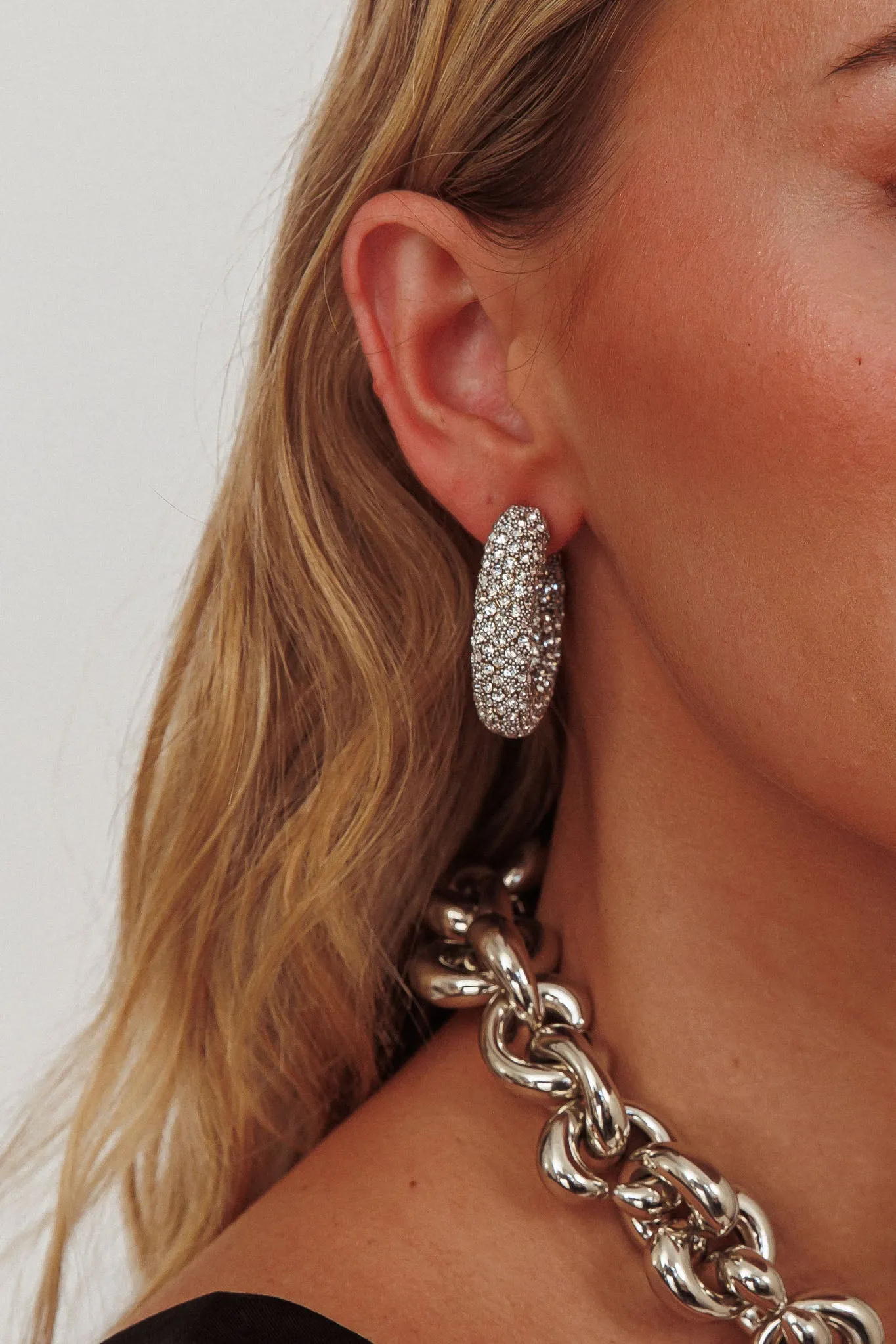 Gigi Semi Hoop Earrings Silver Diamante sold by Selfie Leslie product image thumbnail 3