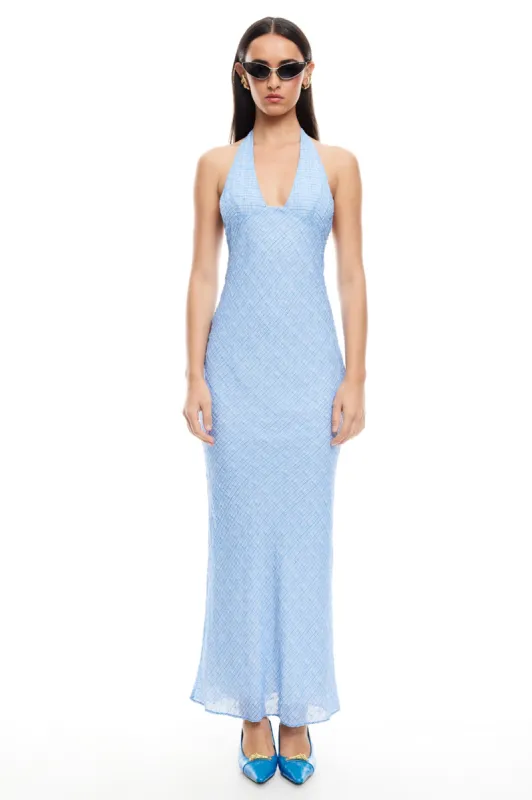 LIONESS Carrie Halter Dress Blue Check sold by Selfie Leslie