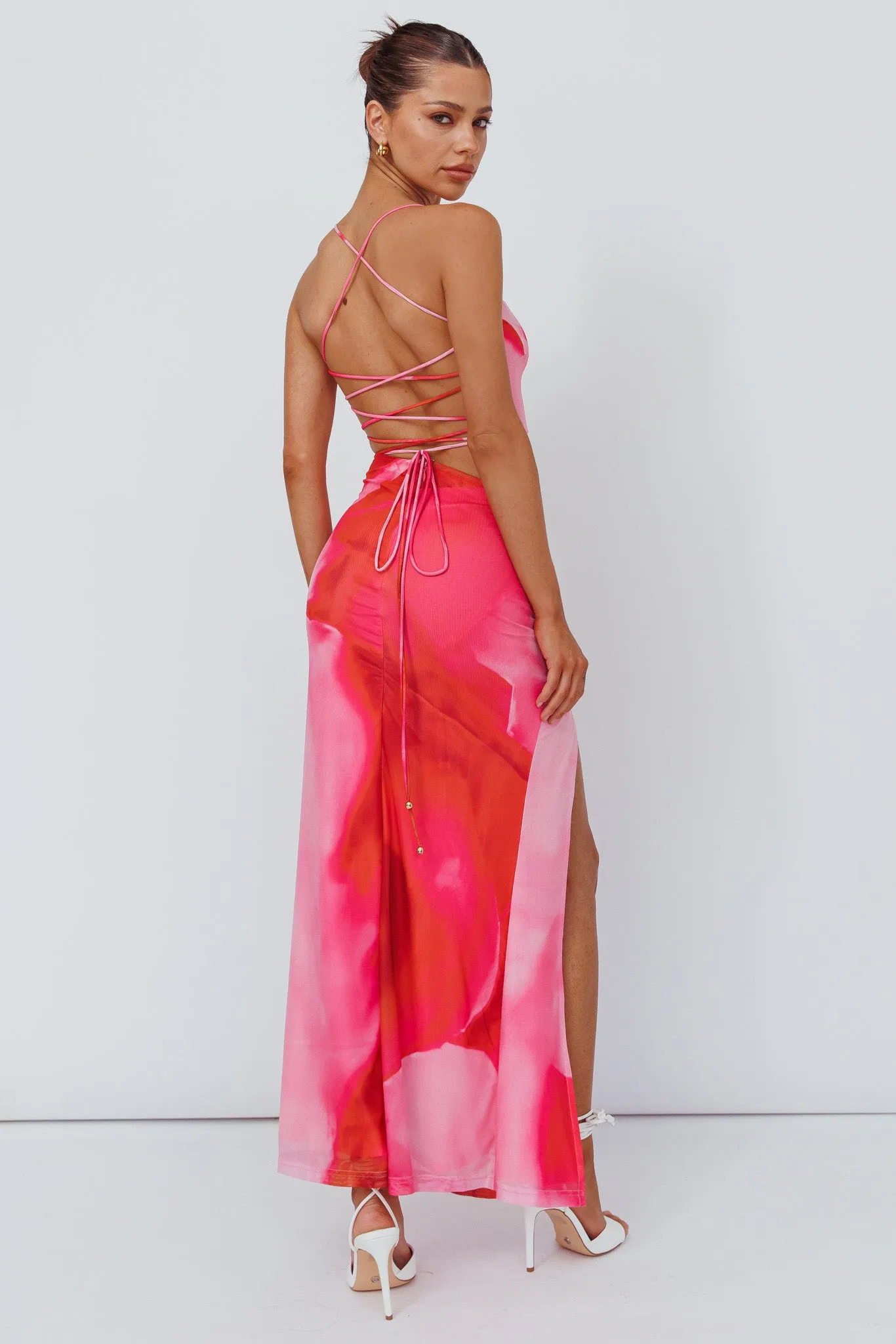 Alejandre Cut-Out Tied Maxi Dress Print Pink sold by Selfie Leslie product image thumbnail 2