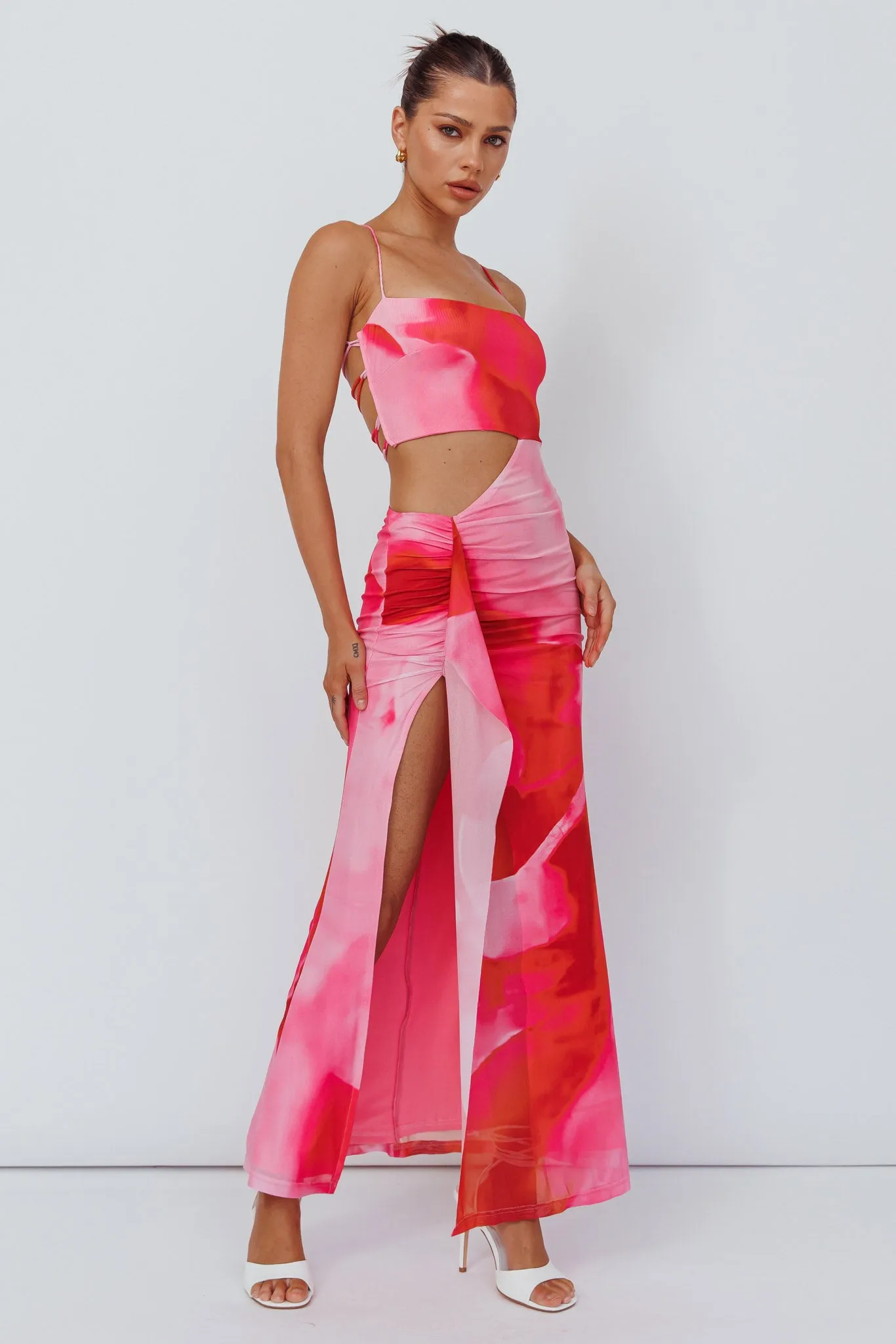 Alejandre Cut-Out Tied Maxi Dress Print Pink sold by Selfie Leslie product image thumbnail 3
